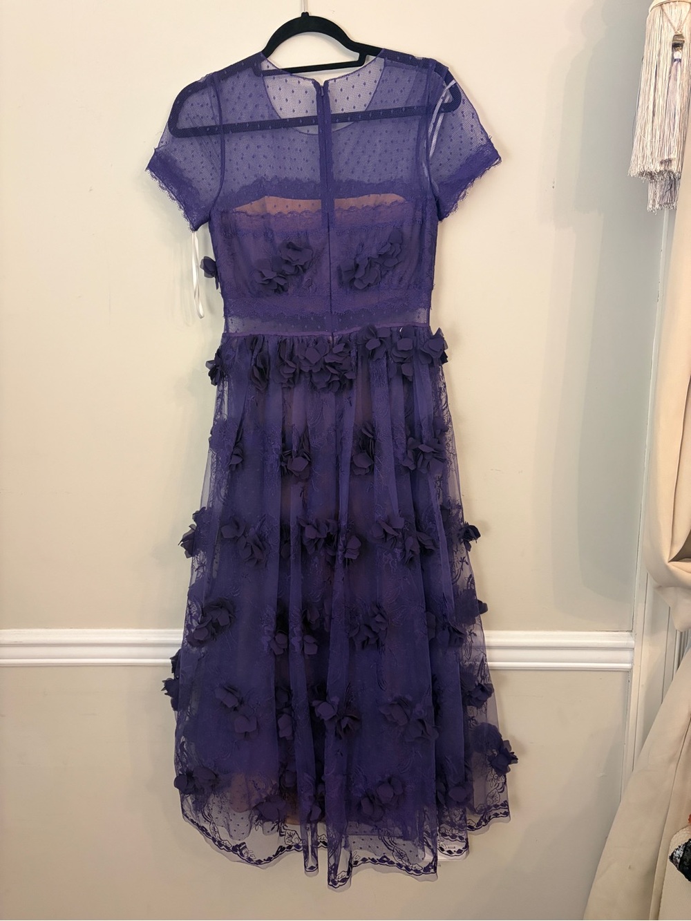 Marchesa Notte Purple Lace Appliqué Dress - Picture 4 of 6